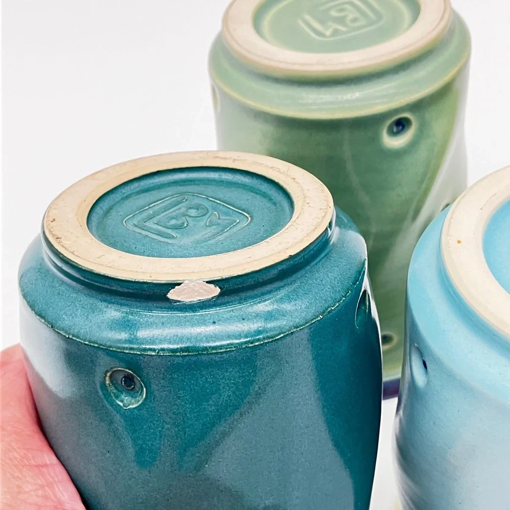 Studio Pottery Dimple Tumblers Set of 5 Handcrafted Colorful Ceramic Cups BM